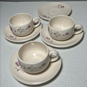 Franciscan Duet Rose Eclipse Earthenware Retired Coffee cup & Saucer Set of 3